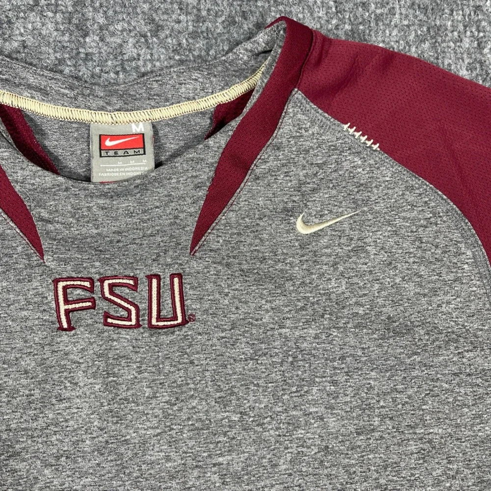 Y2K Nike FSU T-Shirt Mens Medium Grey Garnet Florida State University NikeFIT